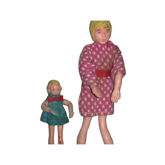 Vintage Miniature Dollhouse Doll Mother Young Lady and Girl Bendable Moveable - Picture 2 of 10